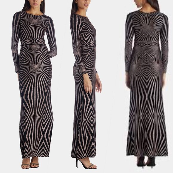Betsy & Adam Dresses & Skirts - Betsy & Adam Long Sleeve Geo Slinky Glitter Maxi Dress